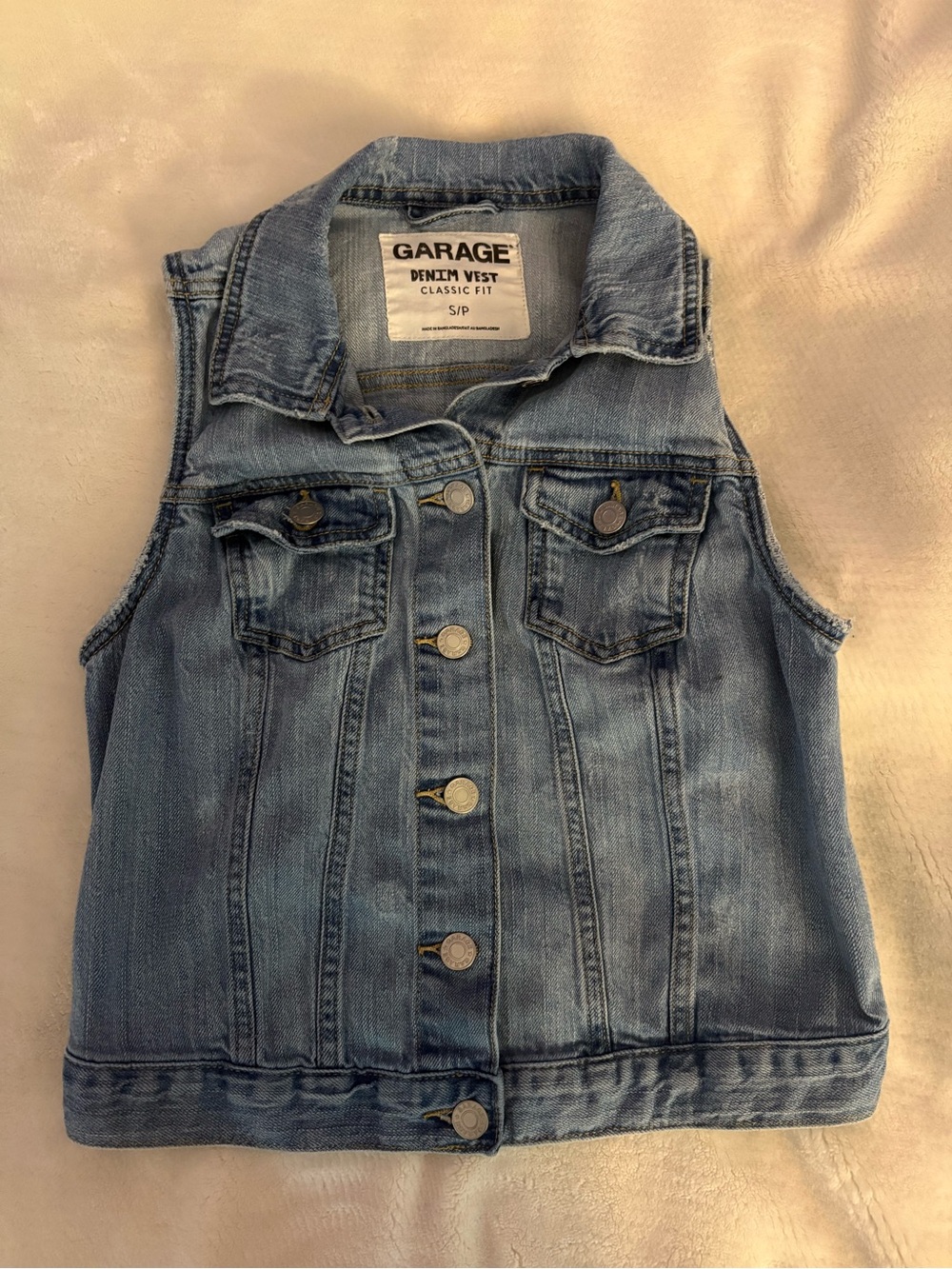 Y2K Garage Denim Vest with Pockets & Distressed Denim Details - Size Small